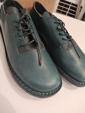 Men's Trippen Teal Leather Derby Shoes - Contemporary Lace-Up 8.5 U.S.